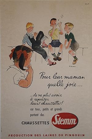 "CHAUSSETTES STEMM" Affiche originale entoilée / Offset par M. ROUSSEAU / S.N.I.P. - HERVE et FIL...