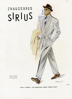 "CHAUSSURES SIRIUS" Annonce originale entoilée parue dans FRANCE ILLUSTRATION en 1946 par BRENOT