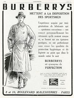 "BURBERRYS" Annonce originale entoilée parue dans L'ILLUSTRATION du 21 Mai 1927