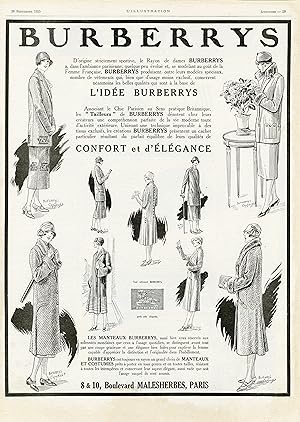 "MANTEAUX BURBERRYS" Annonce originale entoilée parue dans L'ILLUSTRATION du 26 Septembre 1925