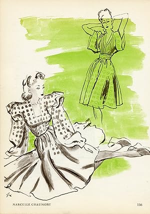 "MARCELLE CHAUMONT" Annonce originale entoilée parue dans PLAIRE en 1945 par M. PINTA