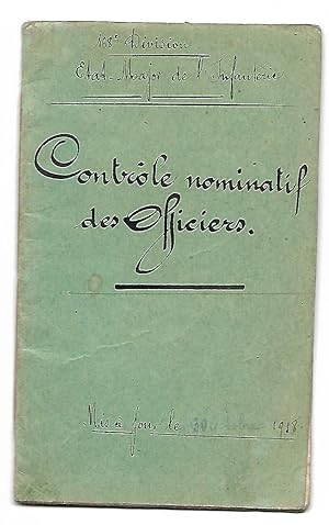 Carnet de CONTRÔLE NOMINATIF des OFFICIERS - 168° division État Major de l'Infanterie