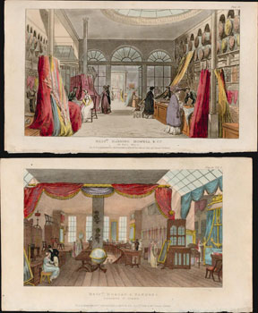 A Collection of color aquatints of London shop interiors 1809 from Ackerman's Repository of Arts....