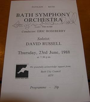 Autograph of David Russell on Bath Symphony Orchestra program, from 23rd June, 1988.