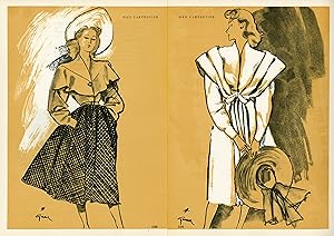 "MAD CARPENTIER" Double annonce originale entoilée parue dans PLAIRE illustrée par GRUAU (1945)