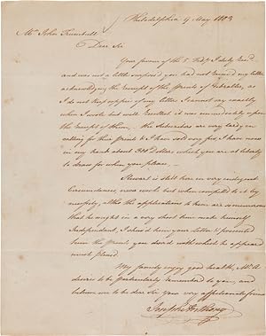 [AUTOGRAPH LETTER, SIGNED, TO ARTIST JOHN TRUMBULL FROM HIS DISTRIBUTOR, JOSEPH ANTHONY, REGARDIN...