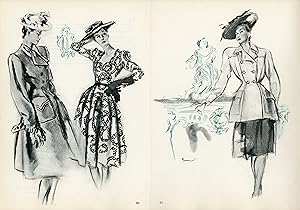 "BALENCIAGA)" Double annonce originale entoilée parue dans PLAIRE illustrée par BRENOT (1945)