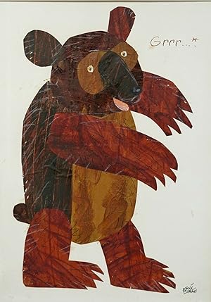 ERIC CARLE~ LARGE ORIGINAL SIGNED COLLAGED PAINTED PAPERS of BROWN BEAR