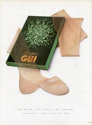 "LES BAS GUI" Annonce originale entoilée parue dans PLAISIR DE FRANCE (1947)