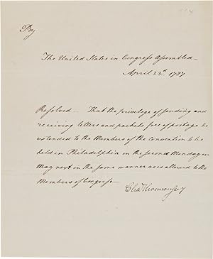 [MANUSCRIPT RESOLUTION SIGNED BY SECRETARY OF THE CONTINENTAL CONGRESS, CHARLES THOMSON, PROPOSIN...