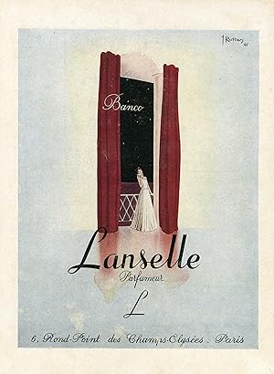 "BANCO : LANSELLE PARFUMEUR" Annonce originale entoilée illustrée par ROTTIERS parue dans PLAISIR...