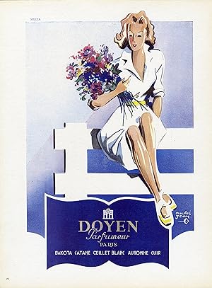 "DOYEN Parfumeur" Annonce originale entoilée illustrée par André JEAN parue dans PLAISIR DE FRANC...