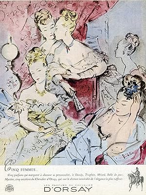 "PARFUMS du CHEVALIER D'ORSAY" Annonce originale entoilée illustrée par DELFAU parue dans PLAISIR...