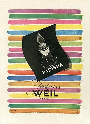 "Parfums WEIL : PADISHA" Annonce originale entoilée illustrée par MASSA (fin 40)