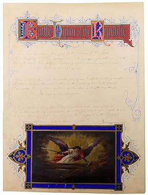 Autograph manuscript signed, the complete five stanzas of the Battle Hymn of the Republic, illumi...