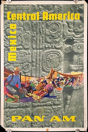 Mexico Central America. Pan Am. World's Most Experienced Airline. LARGE COLOR TRAVEL POSTER.