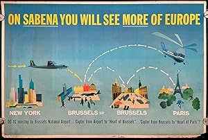 On Sabena You Will See More of Europe. LARGE VINTAGE TRAVEL POSTER.