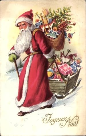 Ansichtskarte / Postkarte Glückwunsch Weihnachten, Weihnachtsmann mit Geschenken, Schlitten