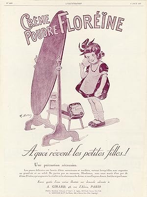 "CRÊME POUDRE FLOREÏNE" Annonce originale entoilée illustrée par M. HONSON et parue dans L'ILLUST...