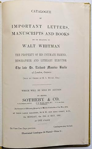 1935 CATALOG of LETTERS, MANUSCRIPTS & BOOKS By or Relating to WALT WHITMAN