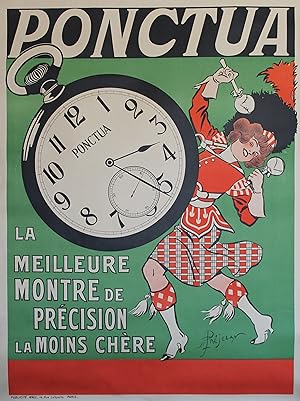 "MONTRE PONCTUA" Affiche originale entoilée / Litho par René PRÉJELAN / PUBLICITÉ WALL (1905)