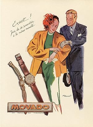"MOVADO" Annonce originale entoilée parue dans FRANCE-ILLUSTRATION illustrée par BRENOT (1948)