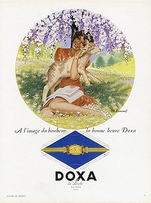 "DOXA" Annonce originale entoilée parue dans PLAISIR DE FRANCE illustrée par Ch. LEMMEL (fin 40)
