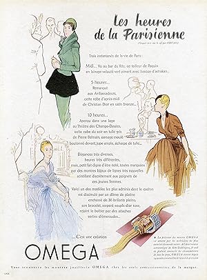 "MONTRES OMEGA" Annonce originale entoilée illustrée par GRUAU parue dans PLAISIR DE FRANCE (1947)