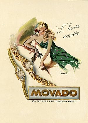 "MOVADO" Annonce originale entoilée parue dans FRANCE-ILLUSTRATION illustrée par BRENOT (1948)