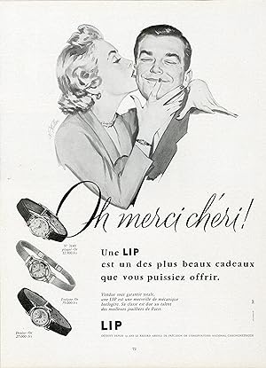 "LIP" Annonce originale entoilée illustrée par R. KELLER parue dans PLAISIR DE FRANCE (1955)
