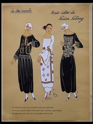 FRENCH ART DECO FASHION, DRESS, LUCIEN LELONG - 1922 POCHOIR PRINT- IDEES NOUVELLES, MODE