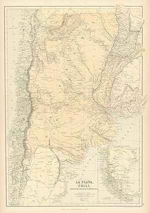 (Argentina) La Plata, Chili, Paraguay, Uruguay & Patagonia; Inset map of Continuation of Chili an...