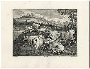 Antique Print-COW-SHEEP-SHEPHERD-PL. 105-van Kessel-Tintoretto-Teniers-1673