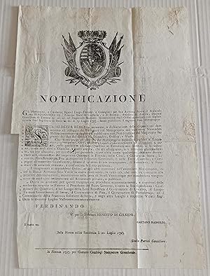 NOTIFICAZIONE Disposizioni Alloggio Forestieri Firenze Portoferrario Pisa 1797