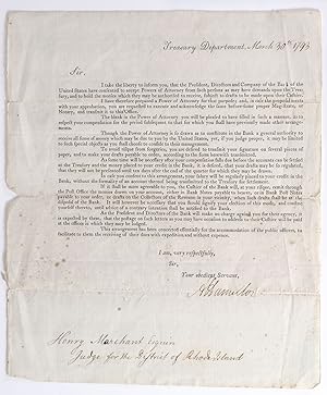 Alexander Hamilton Treasury Department Circular Signed.