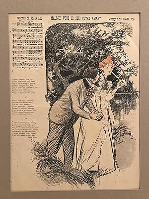 1894 Original French Art Nouveau Gil Blas Poster, Malgre vous je suis votre amant (Despite yourse...
