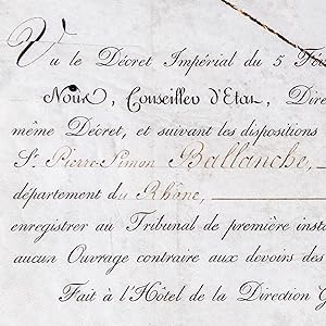 Le brevet de libraire de Pierre-Simon Ballanche (1776-1847).