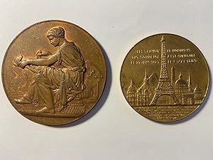 EIFFELTOREN Twee bronzen penningen a. "Exposition universelle 1889" en b. "Souvenir de mon ascens...