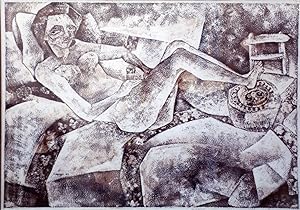 "FEMME ALLONGÉE" Gravure originale encadrée de Matheos FLORAKIS (1966)