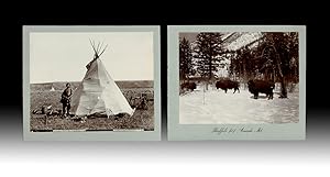 [Indigenous, Rockies] Photograph of Cree Indian Camp Medicine Hat, Alberta * mounted dos-à-dos wi...