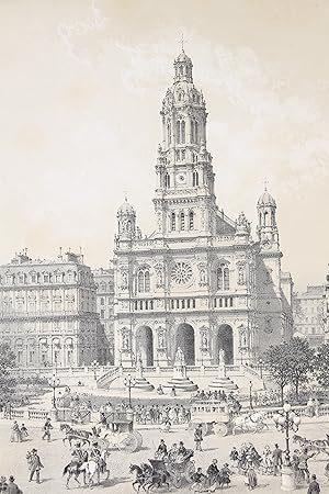 Nouvelle église de la Trinité - Paris et ses ruines, Lithographie originale
