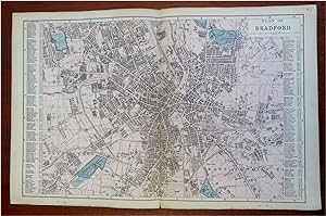 Bradford West Yorkshire England 1881 Edward Weller detailed city plan