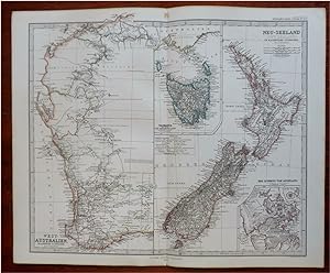 West Australia New Zealand Tasmania Auckland 1869 Petermann detailed map