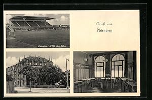 Ansichtskarte Nürnberg, Gasthaus Reichswald, Stadion des 1. FCN Nbg.-Zabo