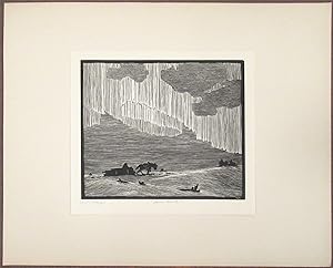 1935 Canadian Artist Rodolphe Duguay Pencil Signed Wood Engraving, "Aurore Boréale"