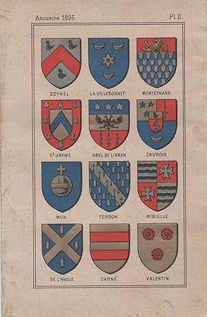 "ARMOIRIES de GRANDES FAMILLES de FRANCE" Chromo-litho original (Planche 2 / Annuaire 1895)