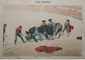 "JUAN MOLINA et DOMINGUIN" Imagerie originale entoilée pour LA LIDIA (1899) / Typo-litho R. ESTEB...
