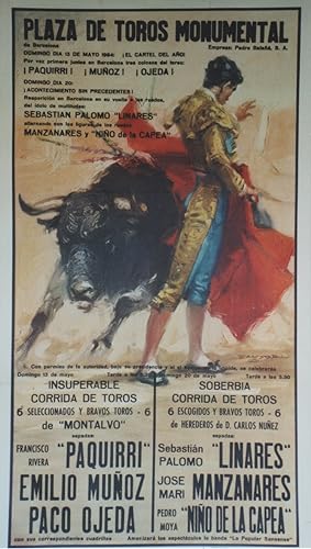 "PLAZA DE TOROS MONUMENTAL 1984" Affiche originale entoilée / Offset BALLESTAR / Imp.LAMINOGRAF B...
