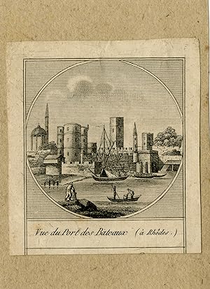 Antique Print-Architecture-The harbour at Rhodes in Greece-Anonymous-ca. 1800