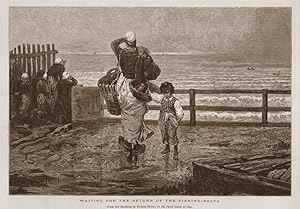 RETURN OF THE FISHING BOATS After ULYSSE BUTIN ,1876 Steel Engraving